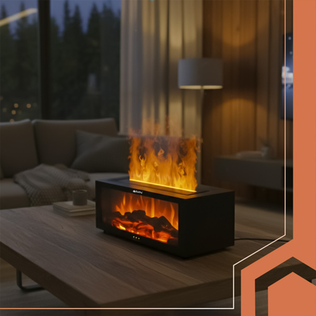 Osvježivači prostora – aroma difuzor s efektom kamina RUHHY 26453 (150 ml) RUHHY aroma difuzor s realističnim LED efektom plamena na stoliću u dnevnoj sobi; topli ambijent, uređaj za miris i laganu maglicu.